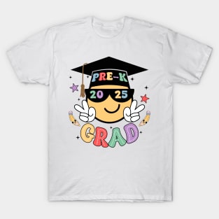 Groovy Kindergarten Graduate Happy Face Graduation 2024 Grad Gift For Boys Girls Kids T-Shirt